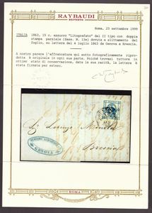 Regno - 15 cent. Litografico con doppia  - Asta Francobolli e Storia Postale - Associazione Nazionale - Case d'Asta italiane