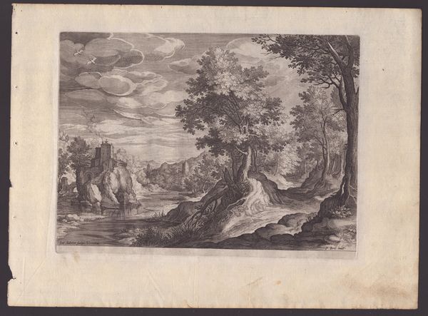 Jan (Johannes) Sadeler : Paesaggio con castello su roccia in riva al fiume  - Asta Stampe antiche e moderne, disegni e carte geografiche - Associazione Nazionale - Case d'Asta italiane