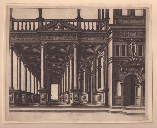 Johannes van Doetecum I, copia da, : Un portico aperto sostenuto da colonne corinzie  - Asta Stampe antiche e moderne, disegni e carte geografiche - Associazione Nazionale - Case d'Asta italiane