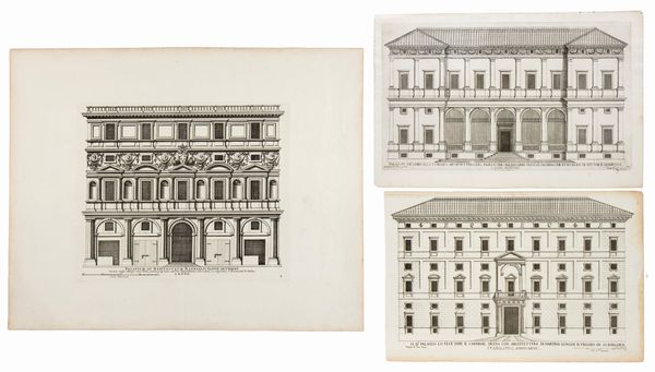 Pietro Ferrerio : Palazzo de Chigi alla Lungara - Palazzo Branconio dell'Aquila - Palazzo del Cardinal Dezza  - Asta Stampe antiche e moderne, disegni e carte geografiche - Associazione Nazionale - Case d'Asta italiane