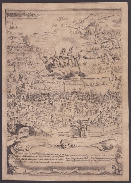 Francesco Curti, Attribuito a : Panorama di Bologna con la Madonna, Gesù e San Petronio  - Asta Stampe antiche e moderne, disegni e carte geografiche - Associazione Nazionale - Case d'Asta italiane