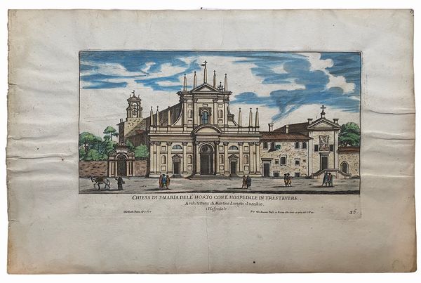 GIOVANNI BATTISTA FALDA : Chiesa di S. Maria dell'Horto con l'Hospedale in Trastevere  - Asta Stampe antiche e moderne, disegni e carte geografiche - Associazione Nazionale - Case d'Asta italiane