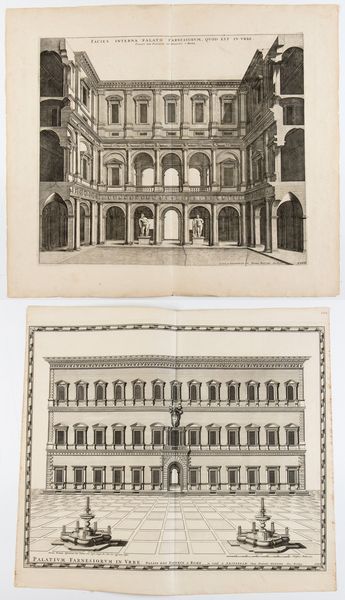 Pierre Mortier : Palatium Farnesiorum in Urbe - Facies interna Palatii Farnesiorum, quod est in Urbe  - Asta Stampe antiche e moderne, disegni e carte geografiche - Associazione Nazionale - Case d'Asta italiane