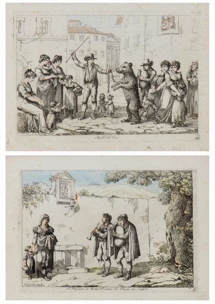 Bartolomeo Pinelli : Ballo dell'Orso - Li Piferari in Roma – Costumi del Regno di Napoli  - Asta Stampe antiche e moderne, disegni e carte geografiche - Associazione Nazionale - Case d'Asta italiane