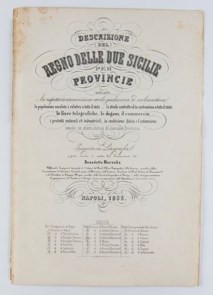 Benedetto Marzolla : Descrizione del Regno delle Due Sicilia per Provincie  - Asta Stampe antiche e moderne, disegni e carte geografiche - Associazione Nazionale - Case d'Asta italiane