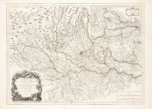 Paolo Santini : Nouvelle Carte de l'Etat de Milan avec une partie du Montferrat, du Piemont et de la Suisse  - Asta Stampe antiche e moderne, disegni e carte geografiche - Associazione Nazionale - Case d'Asta italiane