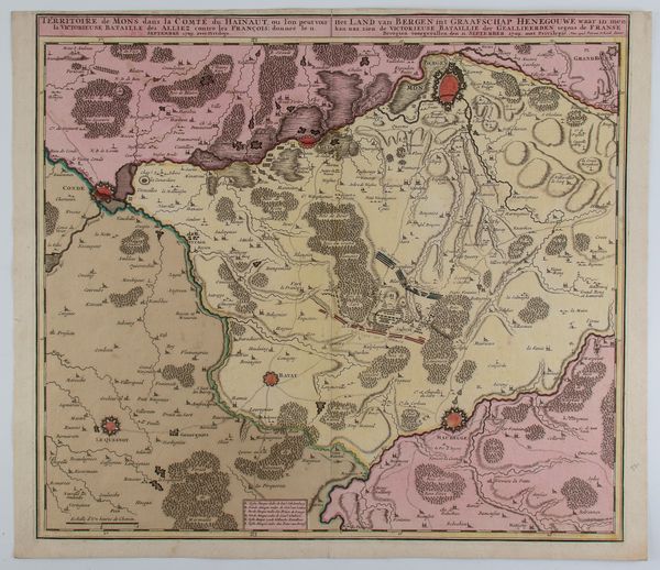 Peter Schenk : Territoire de Mons dans la Comté du Hainaut, ou l'on peut voir la victorieuse bataille des Alliez contre les François  - Asta Stampe antiche e moderne, disegni e carte geografiche - Associazione Nazionale - Case d'Asta italiane