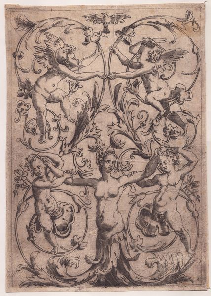 Agostino Veneziano (Agostino dei Musi) : Pannello ornamentale con quattro putti e una donna  - Asta Stampe antiche e moderne, disegni e carte geografiche - Associazione Nazionale - Case d'Asta italiane