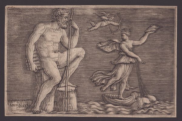 Marco Dente detto Marco da Ravenna : Galatea fugge da Polifemo  - Asta Stampe antiche e moderne, disegni e carte geografiche - Associazione Nazionale - Case d'Asta italiane