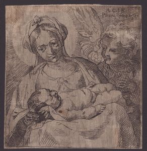 Annibale Carracci, copia da - Madonna col Bambino e un angelo