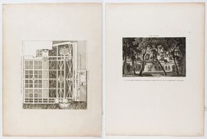 Jacques-Charles Bonnard : Plan général de la Villa d'Este et de ses jardins - Vue du Grand Bassin de la fontaine d'Aréthuse...  - Asta Stampe antiche e moderne, disegni e carte geografiche - Associazione Nazionale - Case d'Asta italiane