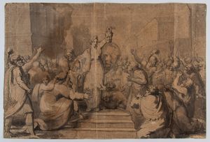 Francesco  Podesti, Attribuito a - Giuditta mostra al popolo la testa di Oloferne