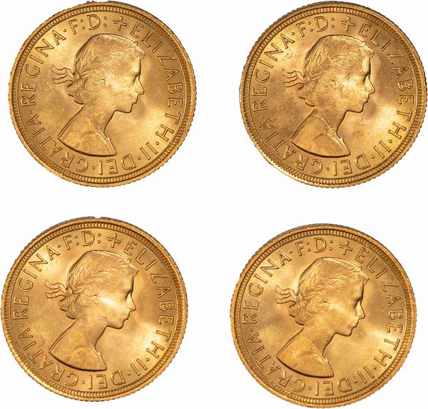 Gran Bretagna, ELIZABETH II, (1952-2022) : Lotto di quattro esemplari del Sovereign  - Asta Numismatica - Associazione Nazionale - Case d'Asta italiane