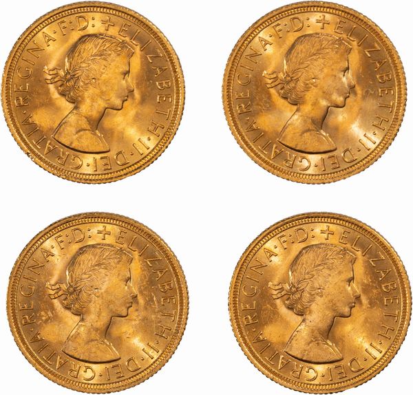 Gran Bretagna, ELIZABETH II, (1952-2022) : Lotto di quattro esemplari del Sovereign  - Asta Numismatica - Associazione Nazionale - Case d'Asta italiane