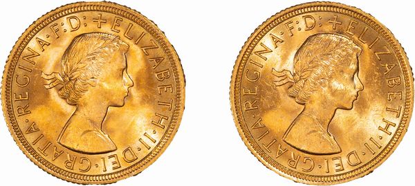 Gran Bretagna, ELIZABETH II, (1952-2022) : Lotto di due esemplari del Sovereign  - Asta Numismatica - Associazione Nazionale - Case d'Asta italiane