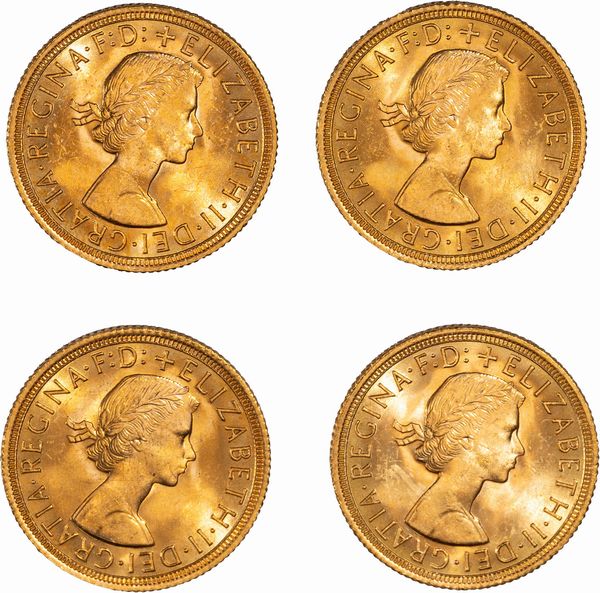 Gran Bretagna, ELIZABETH II, (1952-2022) : Lotto di quattro esemplari del Sovereign  - Asta Numismatica - Associazione Nazionale - Case d'Asta italiane