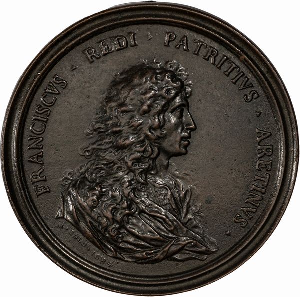 Massimiliano Soldani Benzi : Medaglia commemorativa di Francesco Redi  - Asta Numismatica - Associazione Nazionale - Case d'Asta italiane