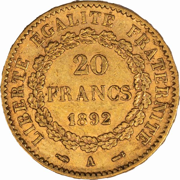 Terza Repubblica Francese - 20 Franchi  - Asta Numismatica - Associazione Nazionale - Case d'Asta italiane