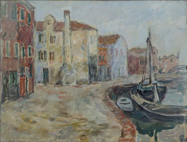 MARIO VELLANI MARCHI : Fondamenta pescheria a Burano  - Asta Asta di arte moderna e contemporanea - Associazione Nazionale - Case d'Asta italiane