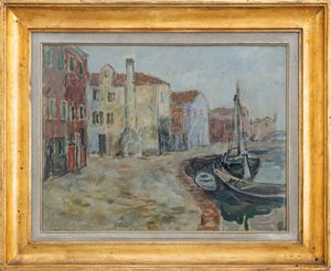 MARIO VELLANI MARCHI : Fondamenta pescheria a Burano  - Asta Asta di arte moderna e contemporanea - Associazione Nazionale - Case d'Asta italiane