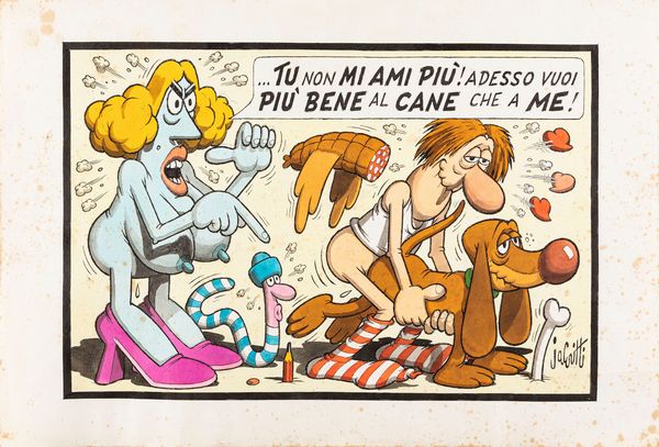 Benito Jacovitti :  vuoi pi bene al cane che a me  - Asta Fumetti: I Maestri dell'Erotismo - Associazione Nazionale - Case d'Asta italiane