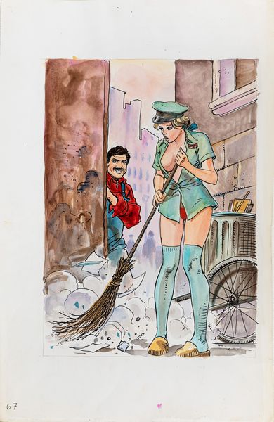 Milo Manara : Il Montatore - Le netturbine  - Asta Fumetti: I Maestri dell'Erotismo - Associazione Nazionale - Case d'Asta italiane