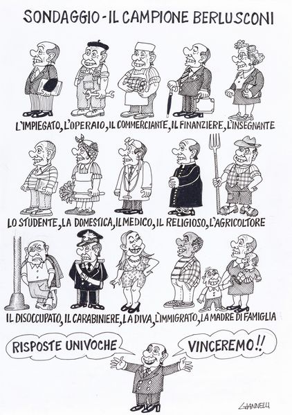 Emilio Giannelli : Sondaggio: il campione Berlusconi  - Asta Fumetti: I Maestri dell'Erotismo - Associazione Nazionale - Case d'Asta italiane