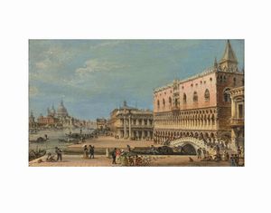 Giovanni Grubacs - Opera - Olio su tavola 14,5 x 25,5 - Piazza S. Marco e Palazzo Ducale...