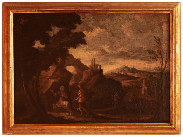 Cerchia di Gaspar Dughet : Paesaggi con figure  - Asta Di villa in villa Una collezione di vetri - Associazione Nazionale - Case d'Asta italiane