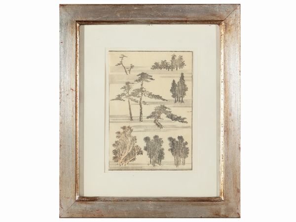 Katsuschika Hokusai : Alberi  - Asta Di villa in villa Una collezione di vetri - Associazione Nazionale - Case d'Asta italiane