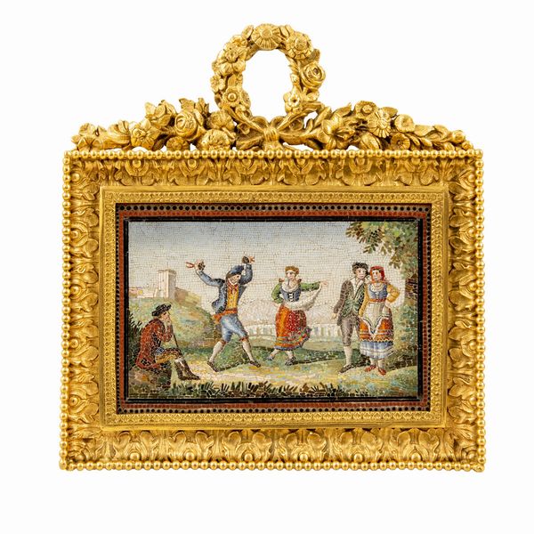 Placca in micromosaico su cassina di rame  - Asta Dipinti Antichi e del XIX Secolo Arredi e Sculture - Associazione Nazionale - Case d'Asta italiane