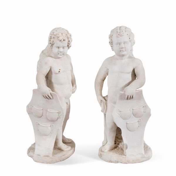 Coppia di sculture in marmo  - Asta Dipinti Antichi e del XIX Secolo Arredi e Sculture - Associazione Nazionale - Case d'Asta italiane