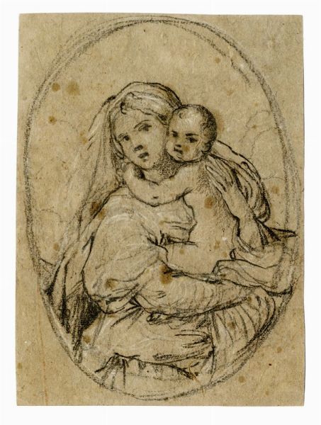 Madonna con Bambino in un ovale (r) / Studio per mani che si intrecciano (v).  - Asta Arte Antica, Moderna e Contemporanea [parte I] - Associazione Nazionale - Case d'Asta italiane