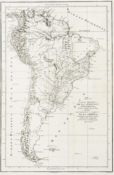 Carta Esferica de la America Meridional, Para Intelig.a de la Obra intitulada: Descubrimiento y Conquista de La America Construida segun las Cartas ultimamente publicadas por la Direccion de Hidrografia.  - Asta Arte Antica, Moderna e Contemporanea [parte I] - Associazione Nazionale - Case d'Asta italiane