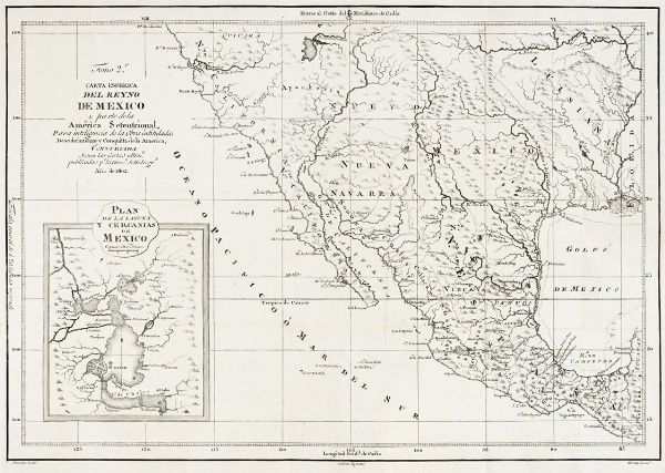 Carta Esferica del Reyno de Mexico y parte de la America Setentrional Para Inteligencia de la Obra intitulada: Descubrimiento y Conquista de la America, Construida segun las Cartas ultim.te. publicadas p.r la Direc.n de Hidrogr.a.  - Asta Arte Antica, Moderna e Contemporanea [parte I] - Associazione Nazionale - Case d'Asta italiane