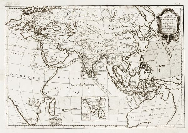 RIGOBERT BONNE : Carte pour servir a l'histoire Philosophique et Politique des Etablissemens et du Commerce des Europeens dans les deux Indes.  - Asta Arte Antica, Moderna e Contemporanea [parte I] - Associazione Nazionale - Case d'Asta italiane