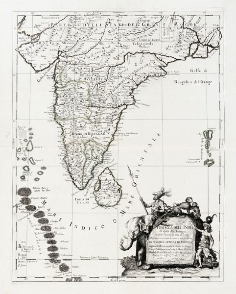 Giacomo Cantelli da Vignola : Penisola dell'India di qua dal Gange et Isole intorno ad essa adiacenti.  - Asta Arte Antica, Moderna e Contemporanea [parte I] - Associazione Nazionale - Case d'Asta italiane