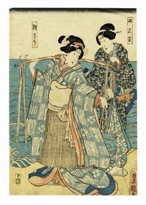 UTAGAWA KUNISADA I (TOYOKUNI III) - Arashi Koroku V nel ruolo della Madre (Haha) Shiba, e Band Sh?ka I nelruolo di Asagiri.