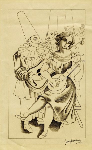 Gino Severini : Colombina - Biglietto di auguri per il nuovo anno.  - Asta Arte Antica, Moderna e Contemporanea [parte II] - Associazione Nazionale - Case d'Asta italiane