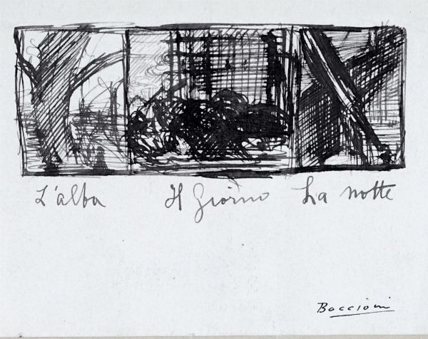 Umberto Boccioni : Studio per Giganti e Pigmei (La citt che monta) (Studio per la citt che sale).  - Asta Arte Antica, Moderna e Contemporanea [parte II] - Associazione Nazionale - Case d'Asta italiane