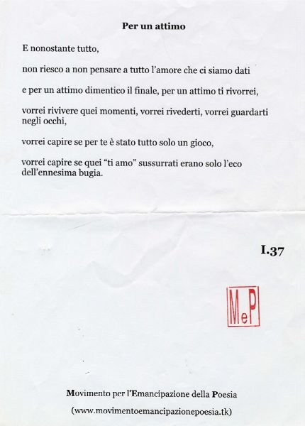 MOVIMENTO PER L'EMANCIPAZIONE DELLA POESIA : Per un attimo e a F.  - Asta Arte Antica, Moderna e Contemporanea [parte II] - Associazione Nazionale - Case d'Asta italiane