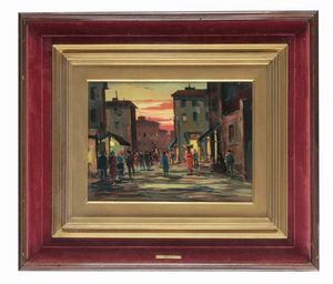 Renato Natali - Scorcio cittadino con tramonto.