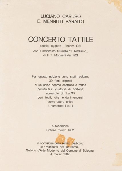 LUCIANO CARUSO : Concerto tattile  - Asta Poesia Visiva e Dintorni - Associazione Nazionale - Case d'Asta italiane