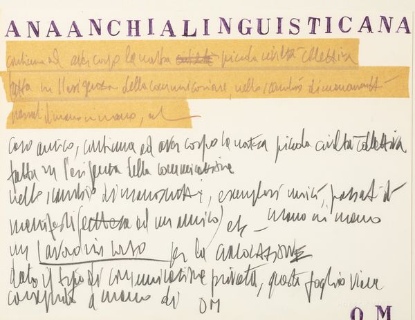 Martino Oberto : Anarchia linguistica  - Asta Poesia Visiva e Dintorni - Associazione Nazionale - Case d'Asta italiane