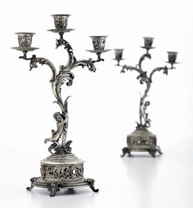 Coppia di candelabri. Argenteria milanese del XX secolo, argentiere Gaetano Tadiello  - Asta L'Art de la Table - Associazione Nazionale - Case d'Asta italiane