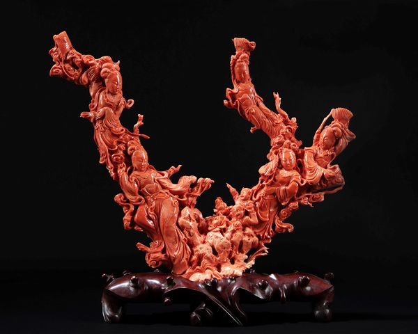 ☼Grande scultura in corallo rosso  - Asta Arte Orientale  - Associazione Nazionale - Case d'Asta italiane