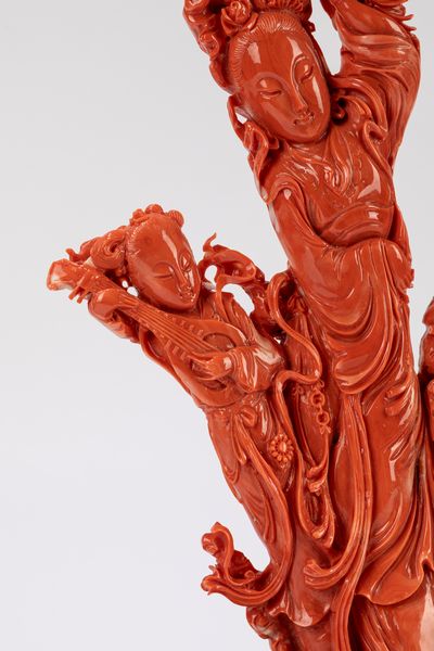 ☼Grande scultura in corallo rosso  - Asta Arte Orientale  - Associazione Nazionale - Case d'Asta italiane