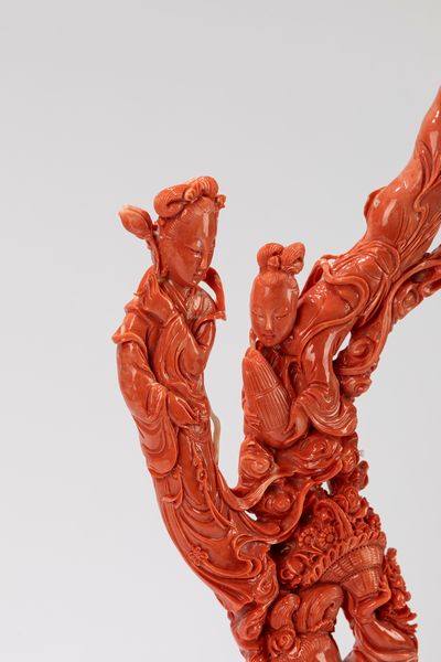 ☼Grande scultura in corallo rosso  - Asta Arte Orientale  - Associazione Nazionale - Case d'Asta italiane