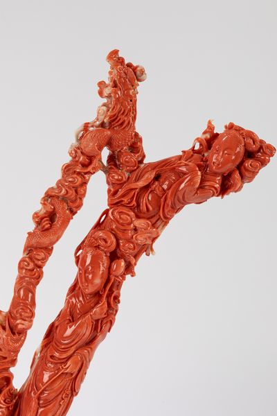 ☼Grande scultura in corallo rosso  - Asta Arte Orientale  - Associazione Nazionale - Case d'Asta italiane