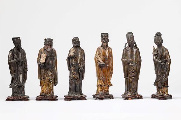 Sei sculture in ceramica Shiwan  - Asta Arte Orientale  - Associazione Nazionale - Case d'Asta italiane